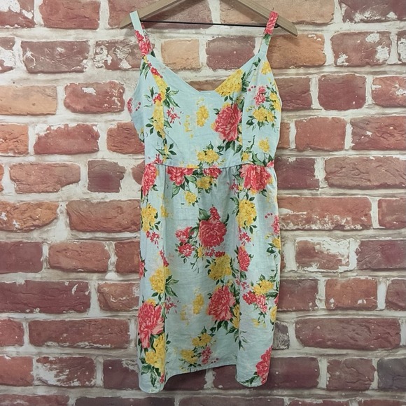 Anthropologie Cynthia Rowley Dress 8 Blue Multicolor Floral 100% Linen Sundress - Picture 6 of 8